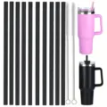 Stainless steel insulated tumbler set with glitter straw and cleaning brush detail view - Black Glitter