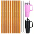 Stainless steel tumbler glitter replacement straws and cleaning brush accessory detail view - Orange Glitter