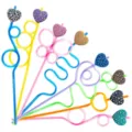 Cannucce da bevanda creative e colorate con ciondoli a cuore maculati per feste e decorazioni. - Cannuccia a Cuore / 24 Pezzi/Confezione