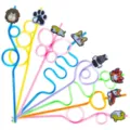 Gekleurde spiraalvormige plastic rietjes met schattige cartoon hondenfiguurtjes voor feestjes. - Stijl 2 / 24 stuks/set