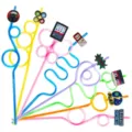 Colorful plastic drinking straws with cute game controller charms for party drinks. - Style 1 / 24 Pcs/Set