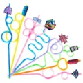 Colorful plastic crazy drinking straws with cute game themed charms for party drinks. - Style 2 / 24 Pcs/Set