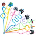 Colorful game themed plastic drinking straws with cute cartoon controller charms for party drinks. - Style 4 / 24 Pcs/Set