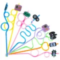 Colorful novelty gaming themed drinking straws with cute silicone controller charms for party drinks. - Style 5 / 24 Pcs/Set