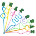 Colorful plastic crazy loop drinking straws with green letter charms for parties - Style 1 / 24 Pieces / Colorful