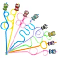 Colorful curly drinking straws with cute cartoon cow toppers, perfect for parties and daily use. - Cartoon Cow Shape / Multicolor