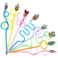 Bunte verrückte Schlaufentrinkhalme mit süßen Cartoon-Boba- und Getränkeanhängern für Partys. - Stil 1 (24 Stk/Packung)
