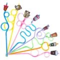 Bunte Neuheit lockige Trinkhalme mit süßen Cartoon Boba und Kaffeetasse Toppern für Partys - Stil 2 (24 Stk/Packung)