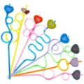 Colorful plastic crazy loop drinking straws with heart toppers for birthday party drinks. - Style 1 / 24 Pcs/Set