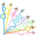 Colorful plastic crazy loop drinking straws with cute rainbow cloud decorations for party. - Style 1 (24 Pcs/Pack)