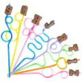 Colorful crazy loop drinking straws with glitter varsity letter decorations for party drinks. - Style 1