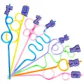 Colorful letter cartoon drinking straws with decorative charms for party decor variant style - Style 1 (24 Pcs)