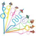 Colorful crazy loop drinking straws with cute cartoon mushroom toppers for party decor. - Style 1 (24 Pcs)