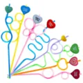 Colorful crazy loop drinking straws with cute heart toppers for birthday party drink decor - Style 2 / 24 Pcs/Set