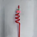 Reusable red plastic curly straw with cute glitter cherry charm for party and drinks. - Cherry