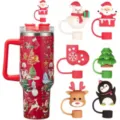 Kerst Beker met 6 Siliconen Rietje Hoezen Leuke Cartoon Rietje Toppers Stofkap Set - Olijfgroen