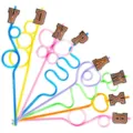 Colorful curly plastic drinking straws with glitter letter decor for birthday parties. - Style 2