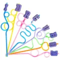 Colorful curly drinking straws with alphabet toppers, fun reusable party supplies for kids. - Style 2 (24 Pcs)