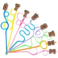 Colorful crazy loop drinking straws with gold glitter letter charms for party decoration - Style 3