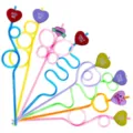 Colorful plastic novelty bendy straws with heart toppers, fun party drink decoration. - Style 4 / 24 Pcs/Set