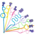 Colorful novelty crazy drinking straws with letter charms, fun party decorative drink accessories. - Style 4 (24 Pcs)
