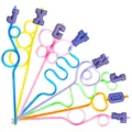 Colorful creative curly plastic drinking straws with alphabet letter charms for party decor. - Style 6 (24 Pcs)