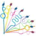 Colorful crazy loop drinking straws with lightning bolt charms for party decoration variant - Style 1 (24 Pcs/Pack)