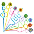 Colorful creative wacky drinking straws with cute daisy flower toppers for party decor. - Style 1 / 24 Pcs/Set