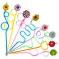 Colorful daisy cartoon shaped drinking straws with cute floral toppers for party decorations. - Style 2 / 24 Pcs/Set