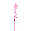 Cute pink spiral plastic drinking straw with adorable cartoon pet paw decoration for party. - Pink