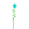 Blue paw print detail on green plastic spiral drinking straw for party tableware and kids. - Green