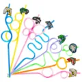 Colorful cartoon fishing theme crazy loop drinking straws for fun party drink decoration - Style 1 (24 Pcs)