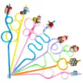 Colorful Christmas theme curly drinking straws with cute cartoon holiday charms set for party. - Style 1 / 24 Pcs/Set