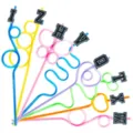 Colorful crazy drinking straws set with black letter charms, perfect for party decoration. - Style 3 (24 Pieces)