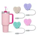 Silicone heart-shaped straw covers and pink tumbler detail view, cute cup accessories. - Style 1