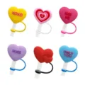 Cute heart silicone straw covers, Valentine themed reusable straw toppers, 6-pack. - Style 1