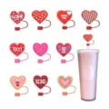 Set di copri cannuccia in silicone a forma di cuore per San Valentino con tazza rosa. - Stile 1