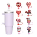 Valentine Day silicone straw covers cute heart cup topper reusable drinking straw charms - Style 2