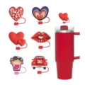 Valentine silicone straw cover set cute heart lip straw topper reusable tumbler accessories - Style 3