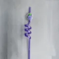 Purple curved plastic straw featuring a cute glitter grape charm, reusable drink accessory. - Grapes