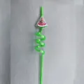 Green plastic reusable drinking straw with cute glittering watermelon shape for kids party. - Watermelon 1