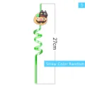 Halloween party decorative plastic curly drinking straw with cute pumpkin and cat design. - Style 5