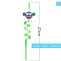 Halloween party decorative straw with cute cartoon bat design, green spiral plastic drinking straw. - Style 6