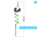 Halloween party decorative straw, green spiral plastic drink straw with cute ghost decor - Style 12