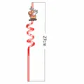 Pajita rizada de fiesta de Navidad con bonita decoración de reno, pajita de plástico de 27cm. - Estilo Reno Cuatro