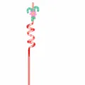 Paja de plastico rizada roja para fiesta de navidad con linda decoracion floral 27cm - Estilo Bastón de Caramelo Dos