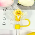 Cute funny expression duck straw cover with acrylic angel wings silicone dust cap - Pattern 2