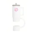 Silicone straw cover, white mini cup style with pink daisy flower, dustproof cap accessory. - Cup Shape / 10mm / White
