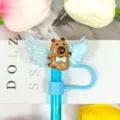 Cute Angel Wing Bear Straw Cover Dust Cap Creative Cartoon Reusable Straw Topper - Pattern 5