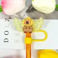 Cute cartoon angel wings straw cover, brown bear dust cap variant, fun acrylic drinkware accessory. - Pattern 7